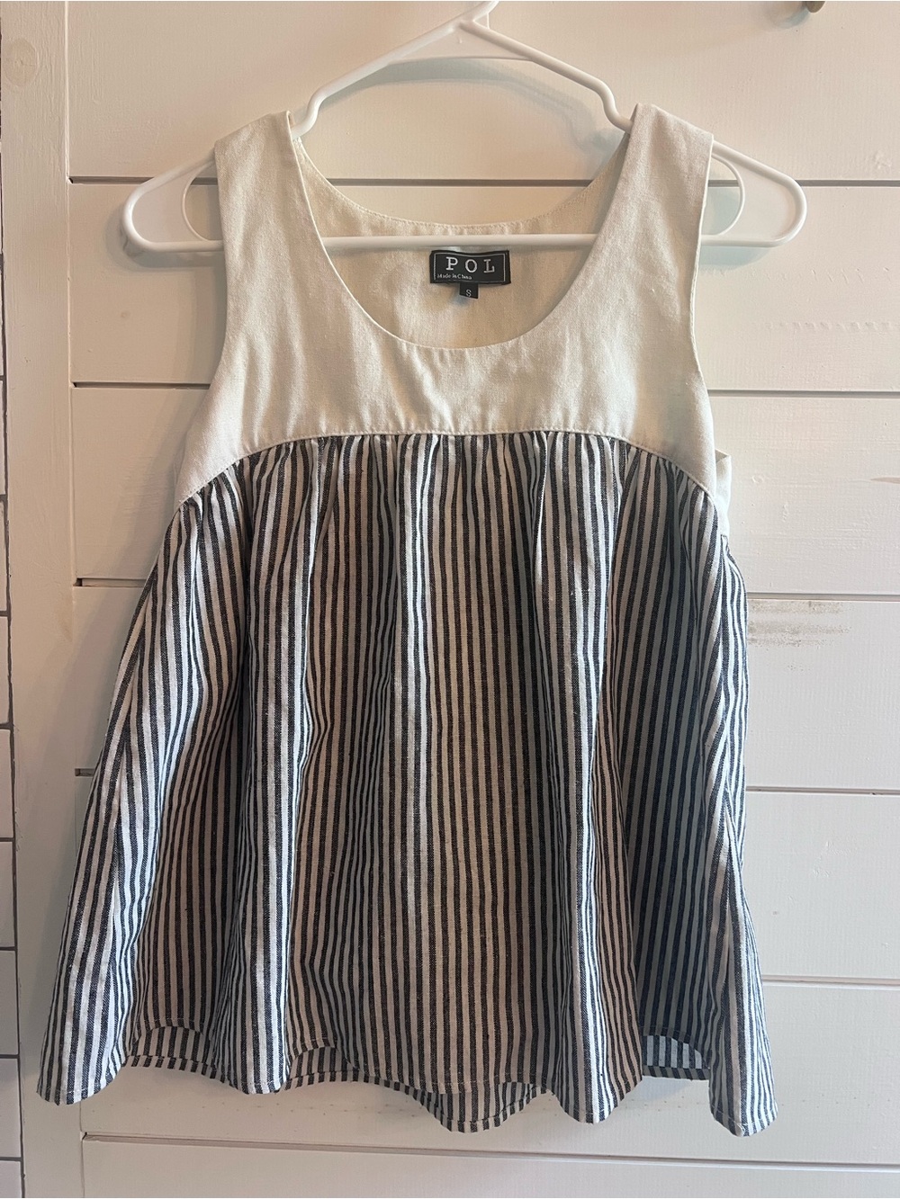 POL Cream and Black Striped Linen-Blend Tank Linen Cotton Blend